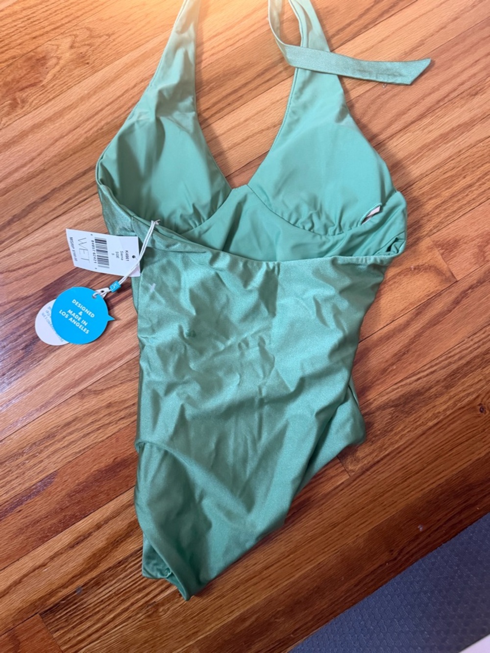 Sage Green Halter One-Piece Swimsuit - Picture 3 of 4